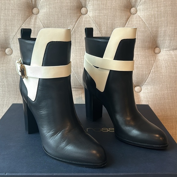 Sergio Rossi Black White Leather Ankle Boots Sz 7.5 US - Picture 2 of 11